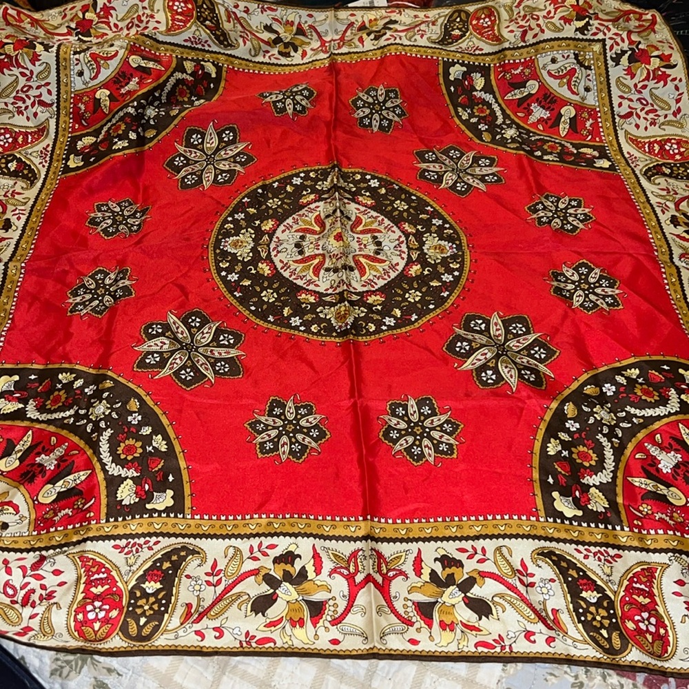 Vintage hand rolled silk scarf 30” square